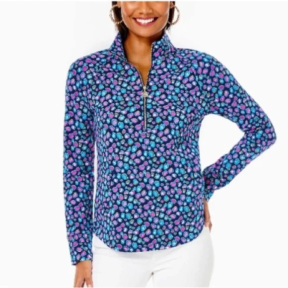 Lilly Pulitzer NWT Skipper Popover Seabreeze Blue Navy Half-Zip Top Large L - Picture 1 of 11